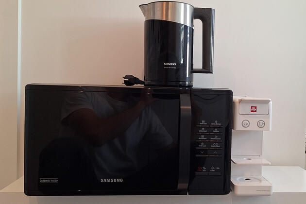 Microwave, kettle & coffee maker